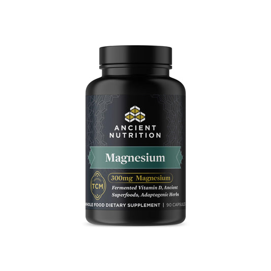 Ancient Nutrition Magnesium 300mg bottle and label highlighting immune support potential.