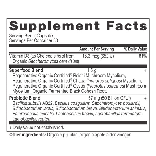 Ancient Nutrition ROC label closeup highlighting regenerative farming and quality ingredients.