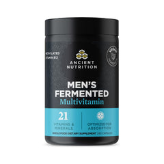 Ancient Nutrition Men’s Fermented Multivitamin bottle front view for daily wellness.