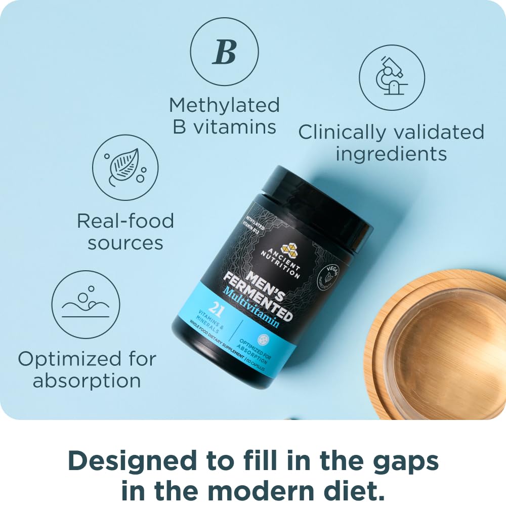 Ancient Nutrition bottle side view emphasizing immune-support nutrients.