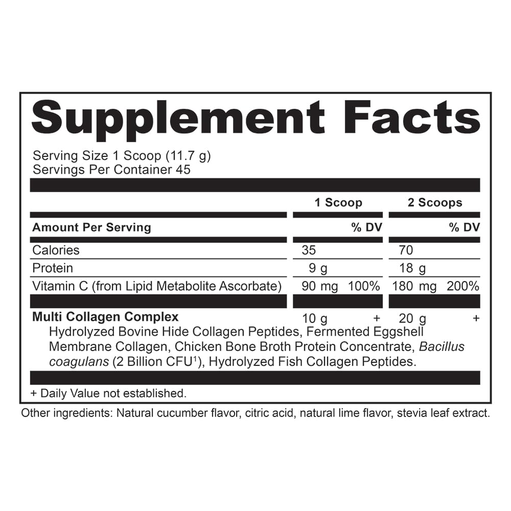 Ancient Nutrition scoop with cucumber lime collagen powder for daily protein boost.