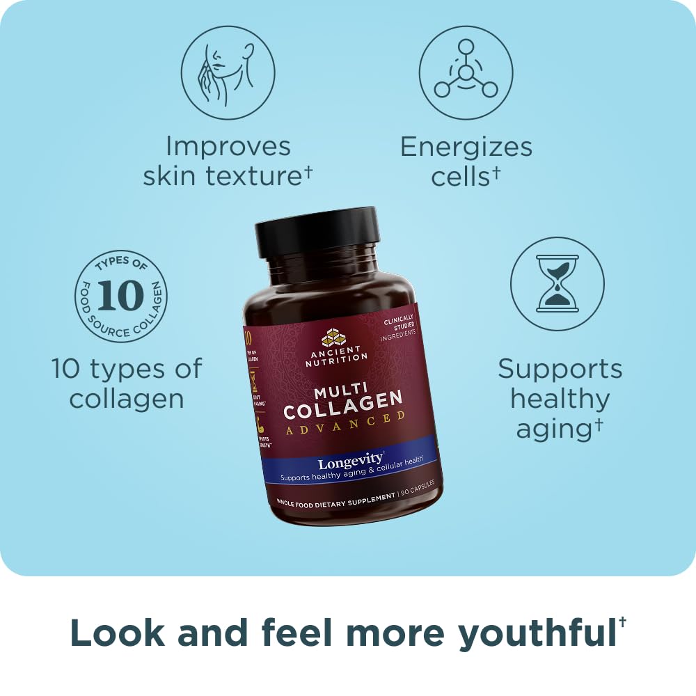 Ancient Nutrition Multi Collagen label detail highlighting hydrolyzed peptides.