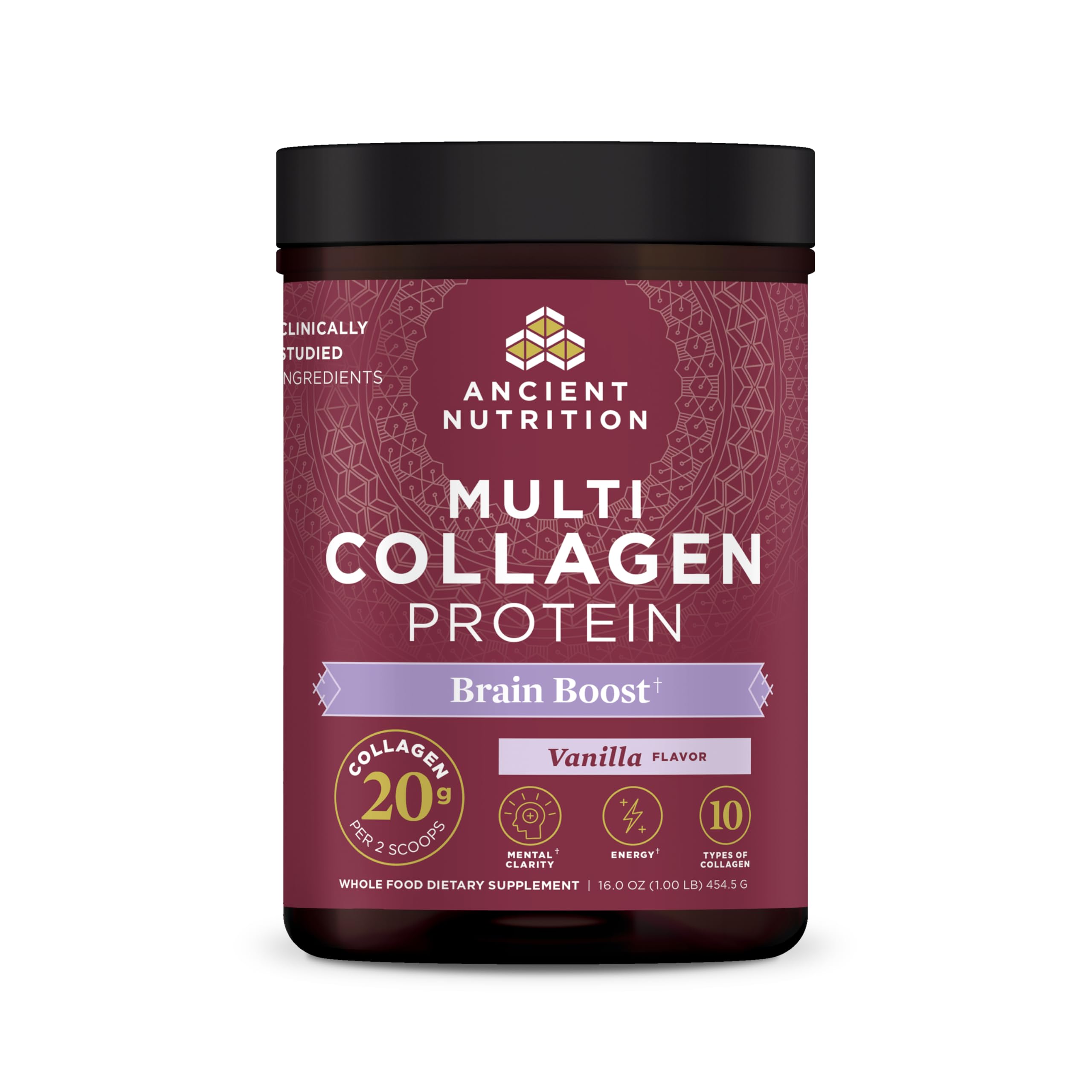 Ancient Nutrition multi collagen protein tub with label and skin support benefits