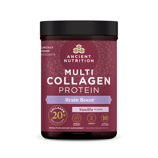 Ancient Nutrition multi collagen protein tub with label and skin support benefits