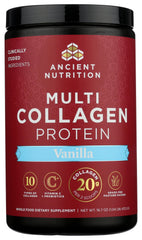 Ancient Nutrition Multi Collagen Vanilla bottle closeup showing vanilla flavor
