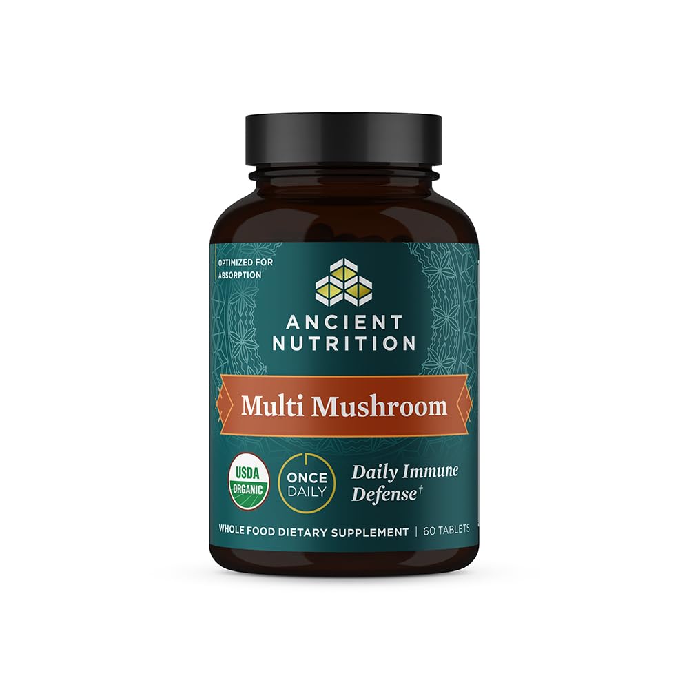 Ancient Nutrition Multi Mushroom bottle front highlighting immune support potential