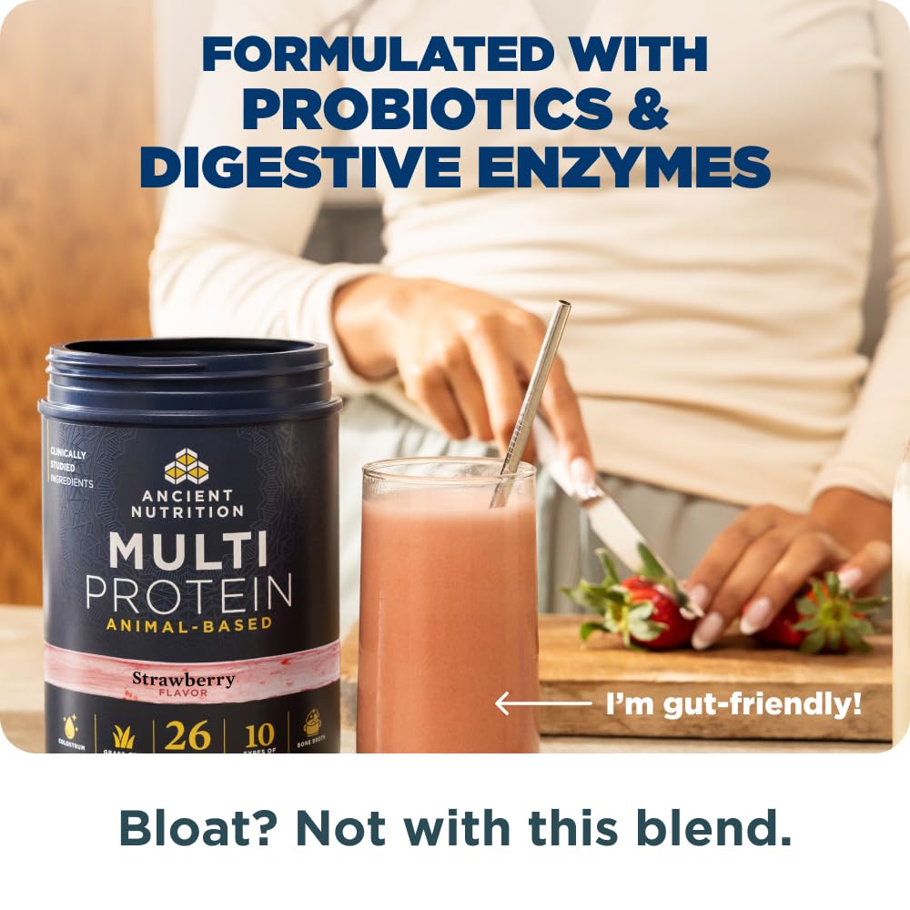 Ancient Nutrition multi protein powder with colostrum and probiotics for gut balance