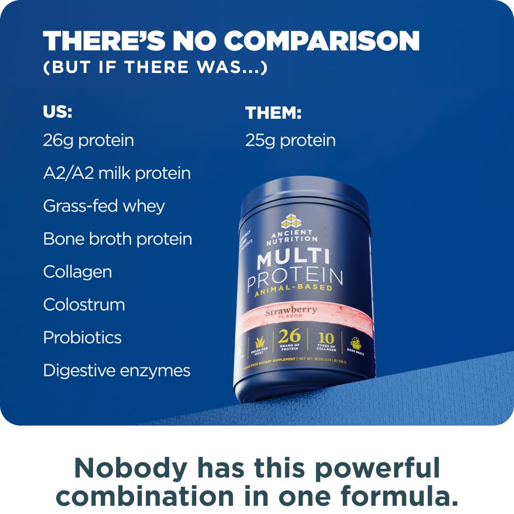 Ancient Nutrition multi protein powder ingredients highlight bone broth and collagen for joints