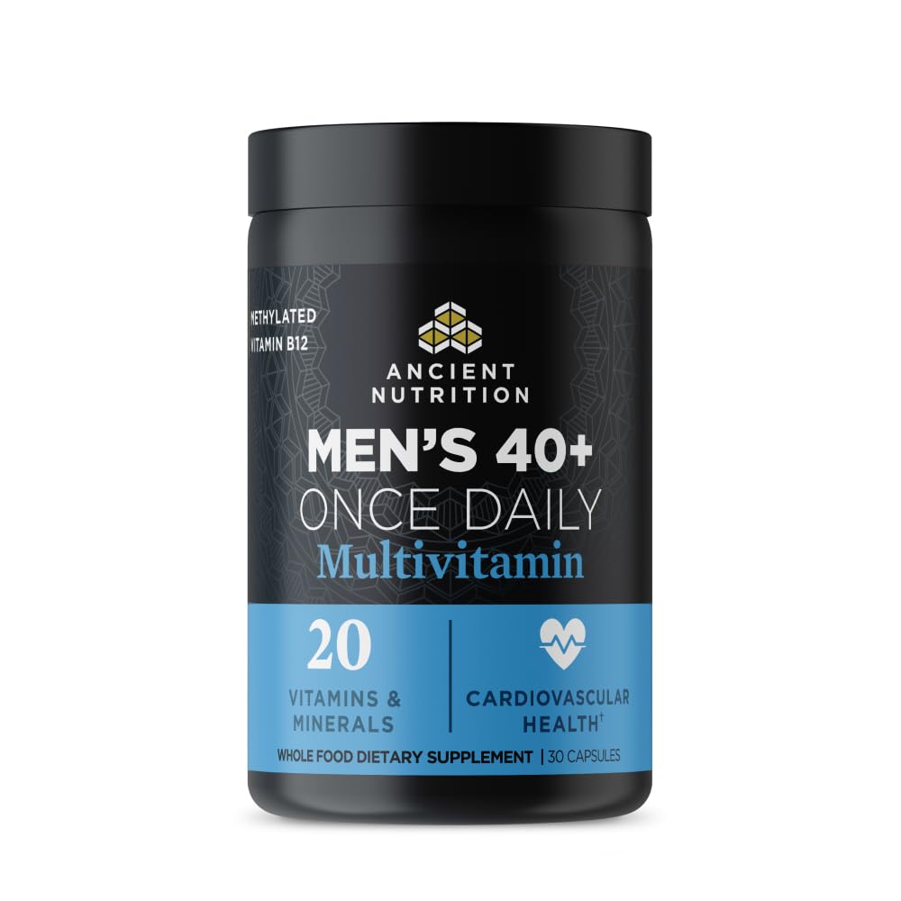 Ancient Nutrition Multivitamin for Men 40+ bottle front showing daily nutrient balance