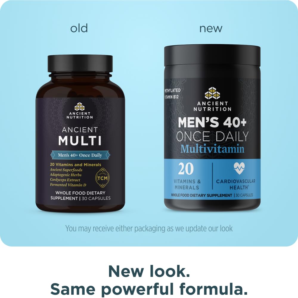 Ancient Nutrition Multivitamin for Men 40+ bottle label highlighting immune support