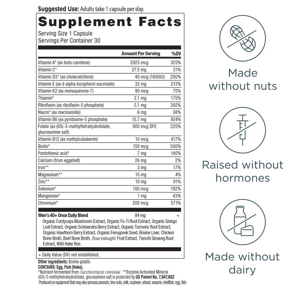Ancient Nutrition Multivitamin for Men 40+ capsules close-up showing easy daily dose