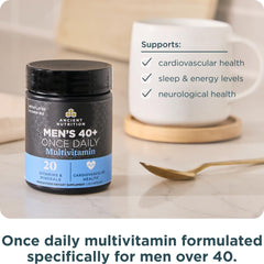 Ancient Nutrition Multivitamin for Men 40+ lifestyle image suggests sustained energy