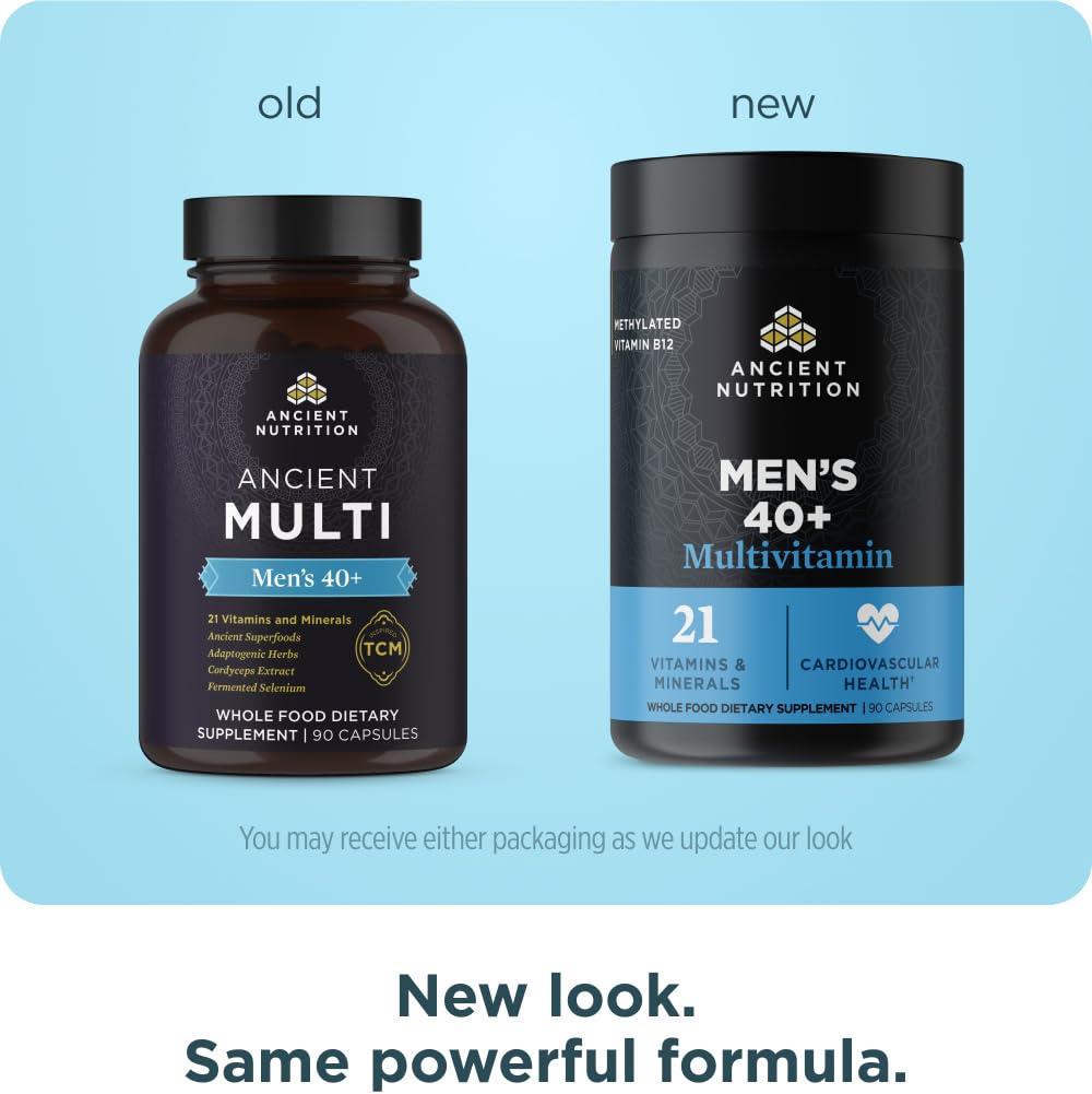 Close-up of Ancient Nutrition multivitamin capsules for men 40+.