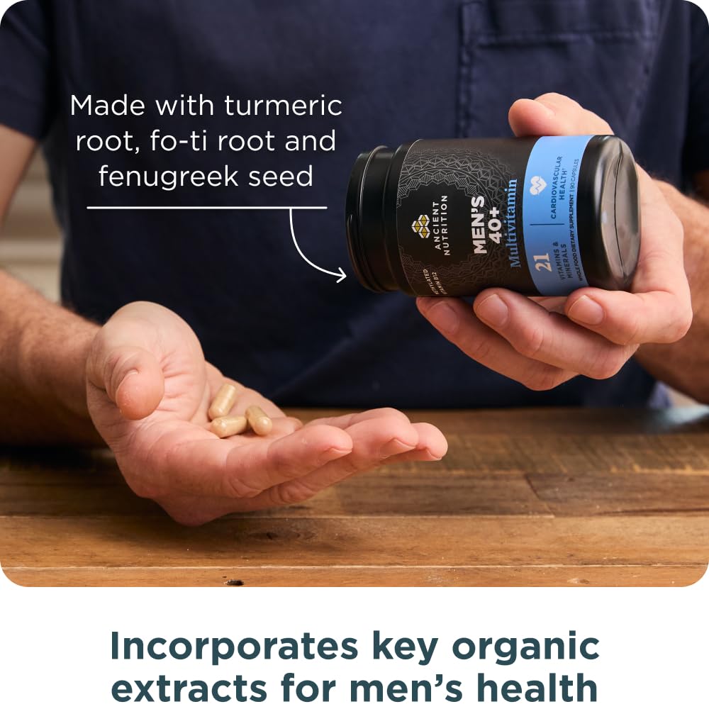 Ingredients panel highlight on Ancient Nutrition multivitamin for men 40+.