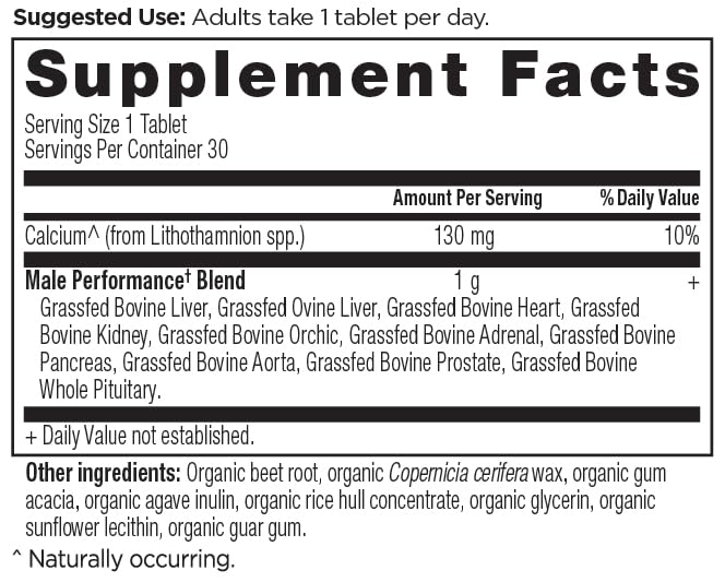 Ancient Nutrition Once Daily Organs for Men bottle back with dosage details