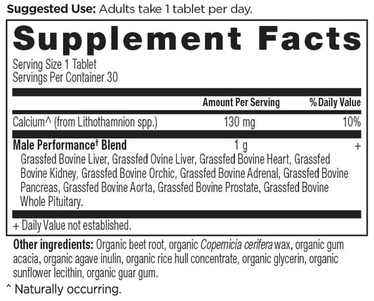 Ancient Nutrition Once Daily Organs for Men bottle back with dosage details