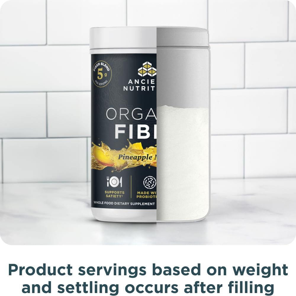 Ancient Nutrition Organic Fiber Powder on kitchen counter ready to mix