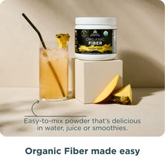 Ancient Nutrition Organic Fiber Powder pineapple mango ingredients label notes acacia and konjac fibers.