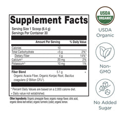 Ancient Nutrition Organic Fiber Powder pineapple mango scoop in bowl showcases daily use.