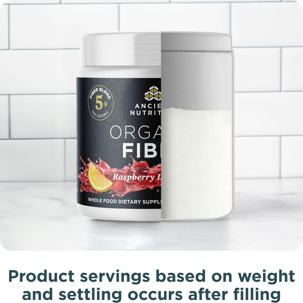 Ancient Nutrition Organic Fiber Powder Raspberry Lemonade closeup with 2B CFU Bacillus coagulans benefits