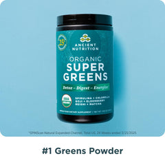 Ancient Nutrition Super Greens with matcha and enzymes for easy digestion.