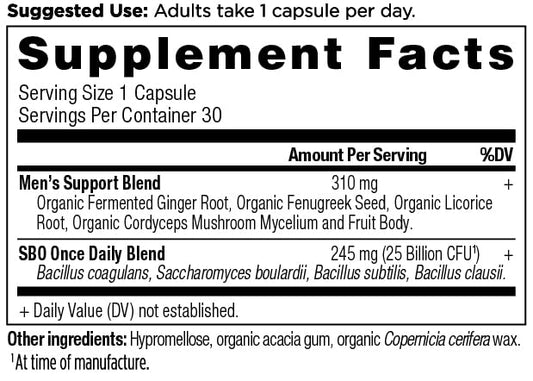 Ancient Nutrition Probiotics for Men capsules close-up highlighting capsule form.