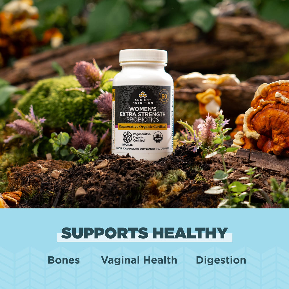 Ancient Nutrition reishi mushroom mycelium in the probiotic formula for stress resilience.