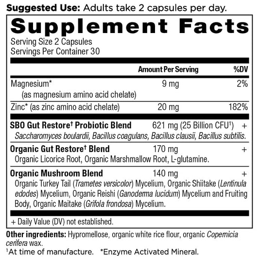 Ancient Nutrition SBO Gut Restore capsules for daily digestive support.