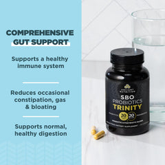 Ancient Nutrition SBO Probiotic Trinity capsules closeup for easy, everyday use