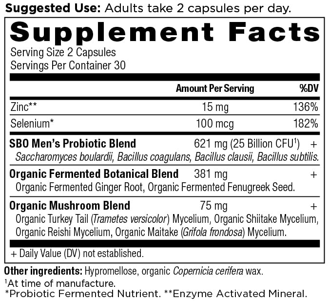 Ancient Nutrition SBO Probiotics Men capsules closeup with clear label indicating 25B CFU.