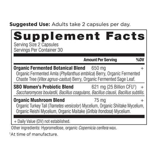 Ancient Nutrition SBO Probiotics Women's capsules offer convenient daily probiotic intake.