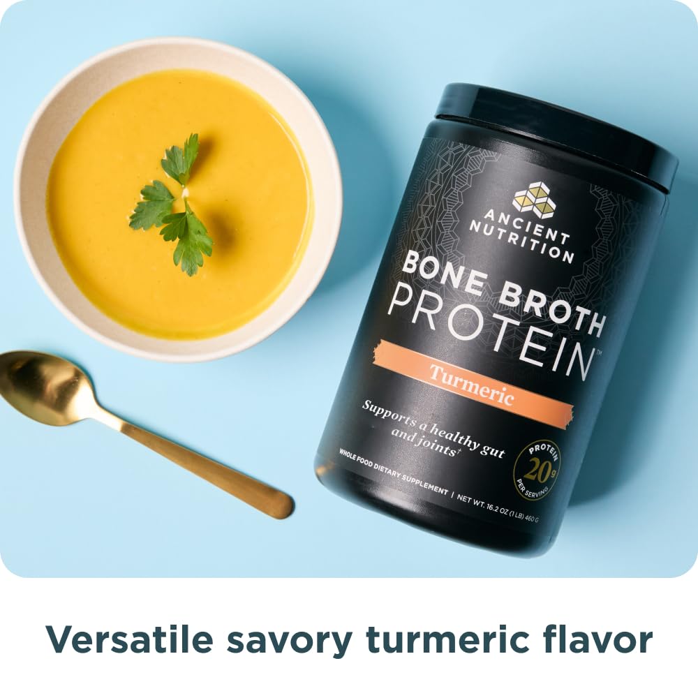 Ancient Nutrition smoothie with bone broth powder, easy protein boost for workouts.