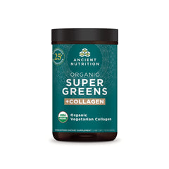 Ancient Nutrition Supergreens bottle pour illustrating convenient daily greens support.