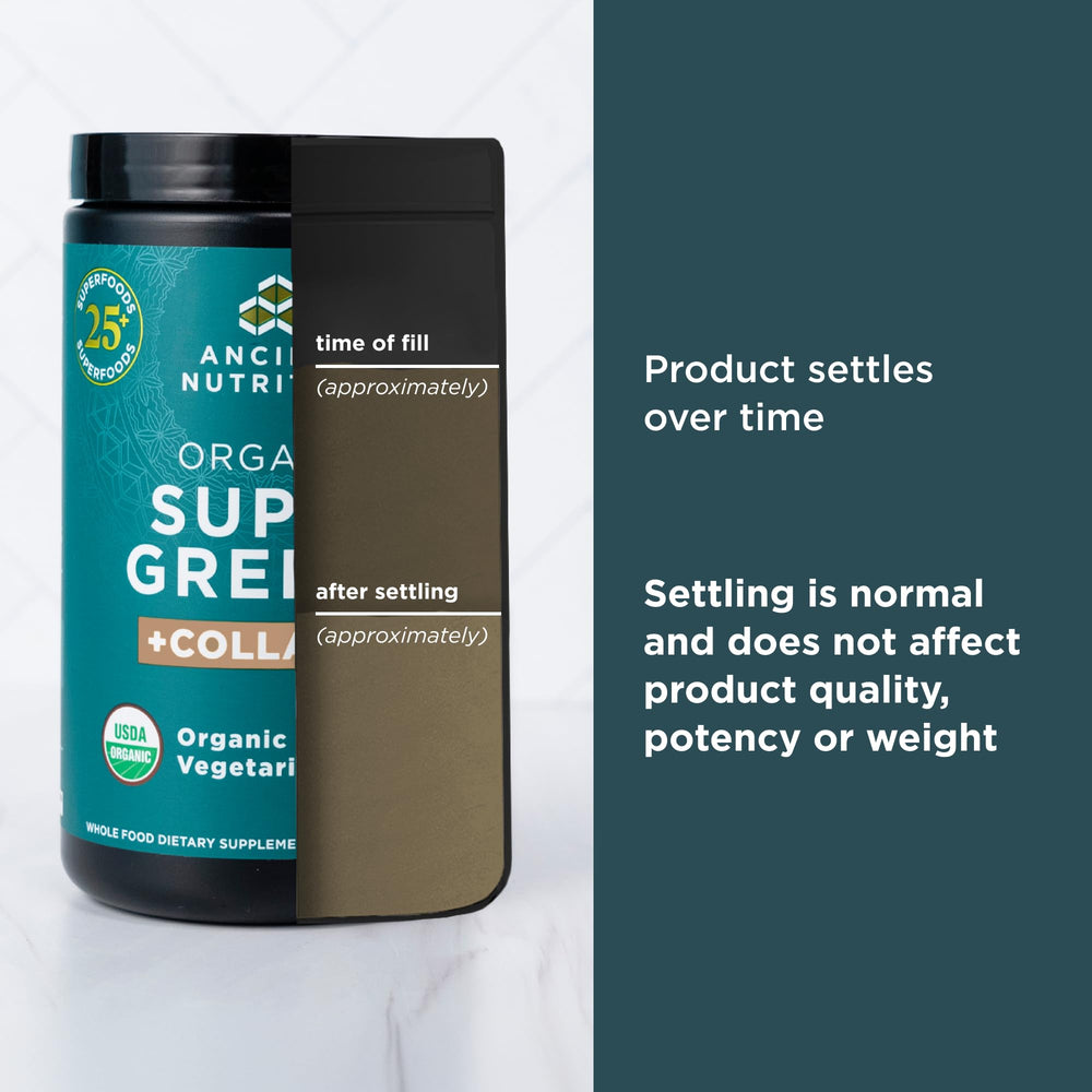 Ancient Nutrition Supergreens daily-use scoop ready for quick greens boost.
