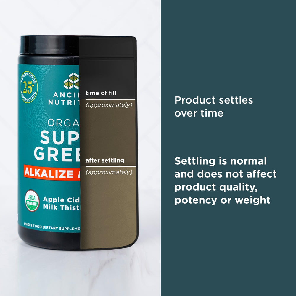 Ancient Nutrition Supergreens probiotic Bacillus coagulans bottle shown
