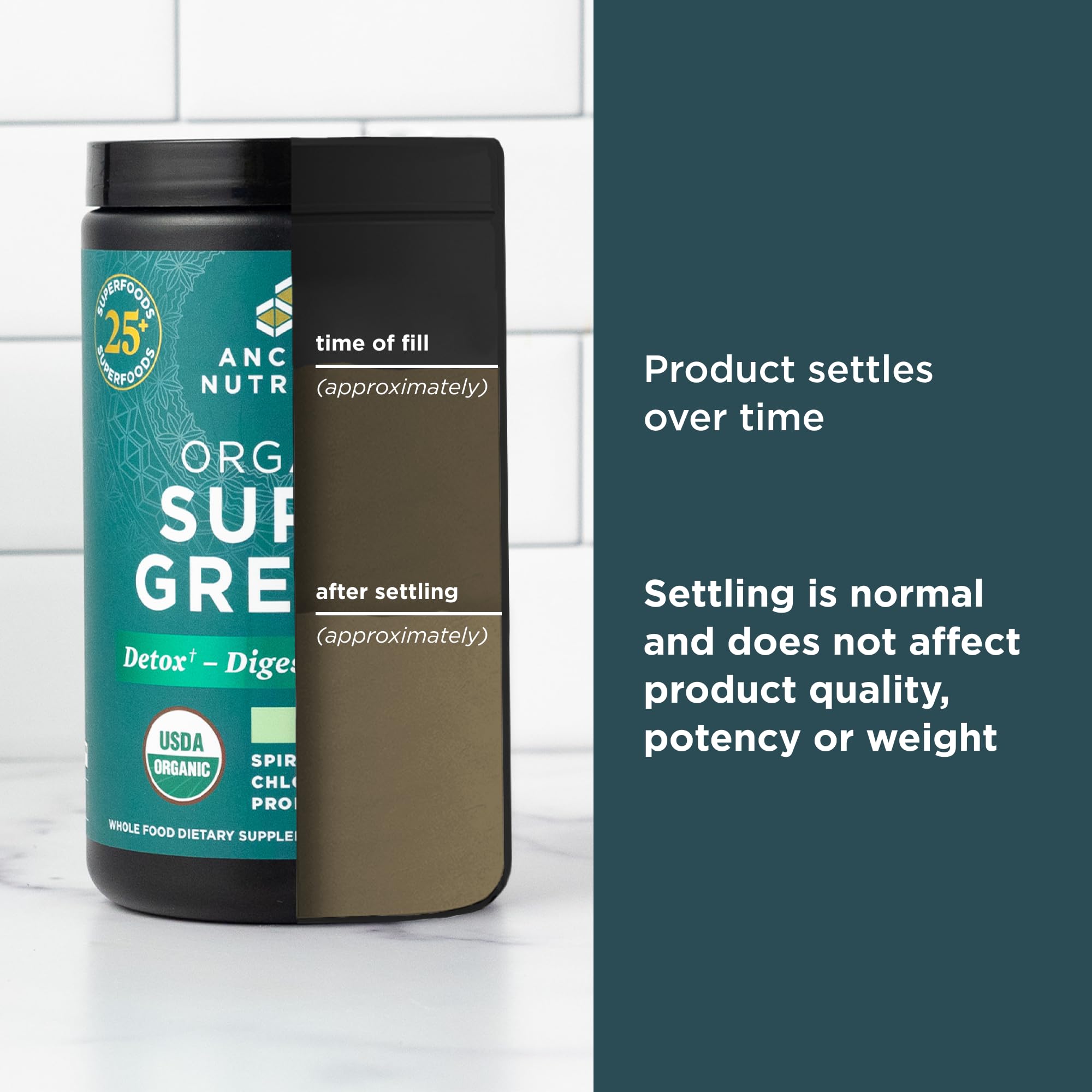Ancient Nutrition SuperGreens dissolving in water for a quick morning boost