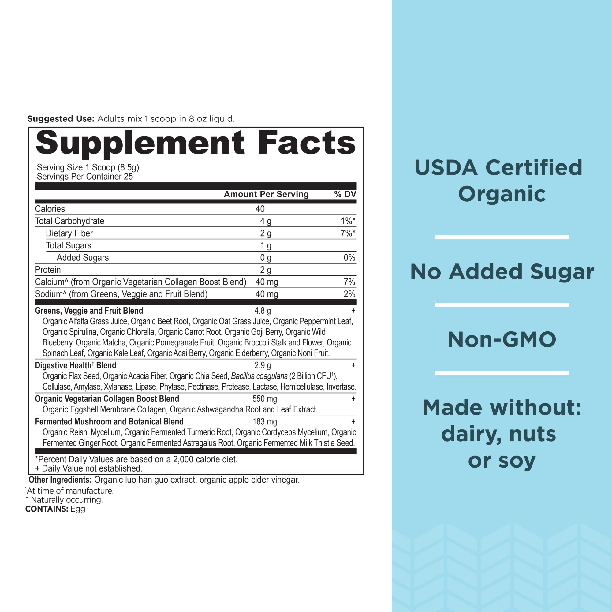 Ancient Nutrition Supergreens glass with shake for effortless energy support.
