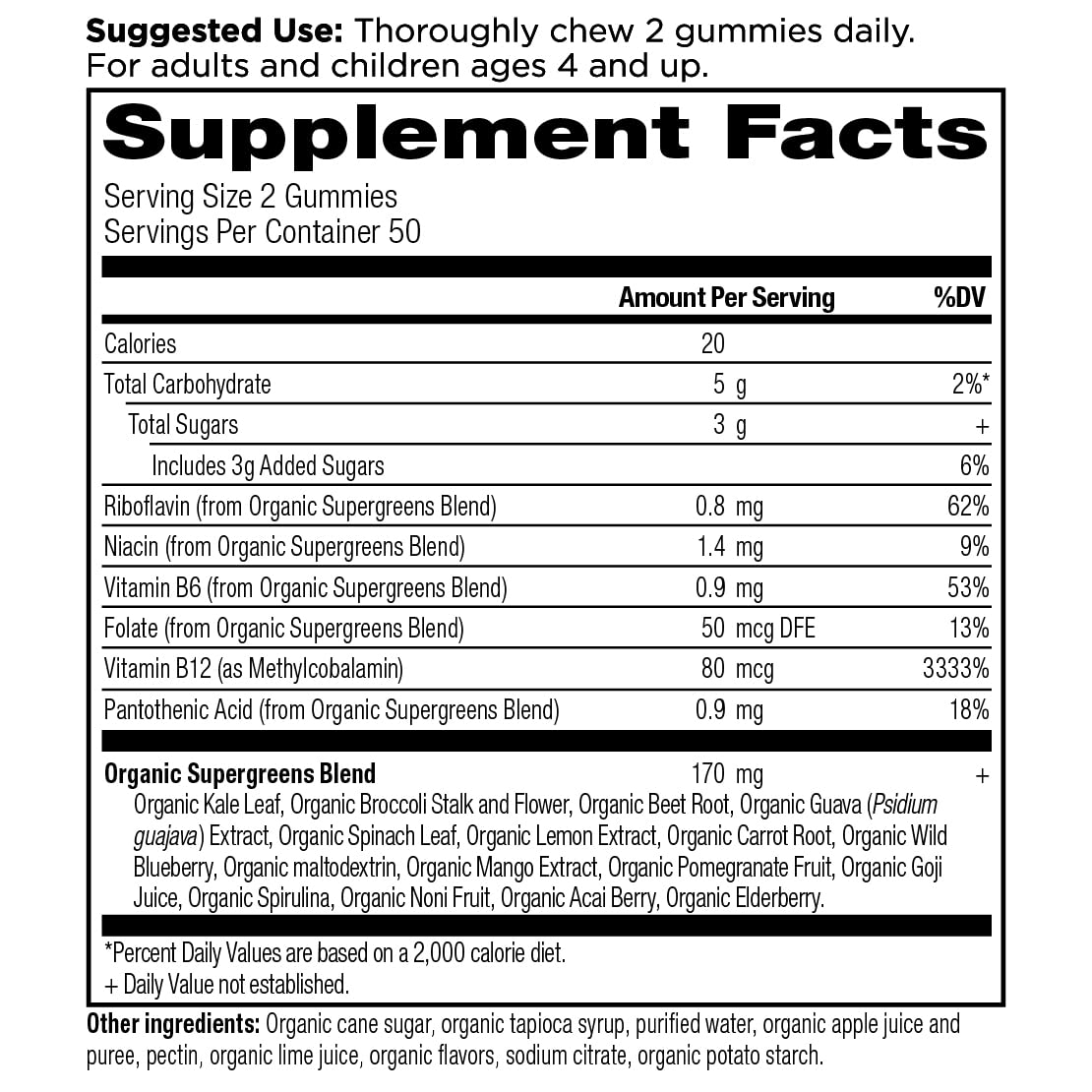 Close-up of Ancient Nutrition Supergreens Gummies showing flavor
