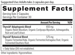 Ancient Nutrition Thyroid Support bottle opened, showing 60 capsules for daily use.