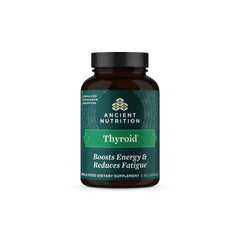 Ancient Nutrition Thyroid Support bottle with capsules, supports daily stress management.