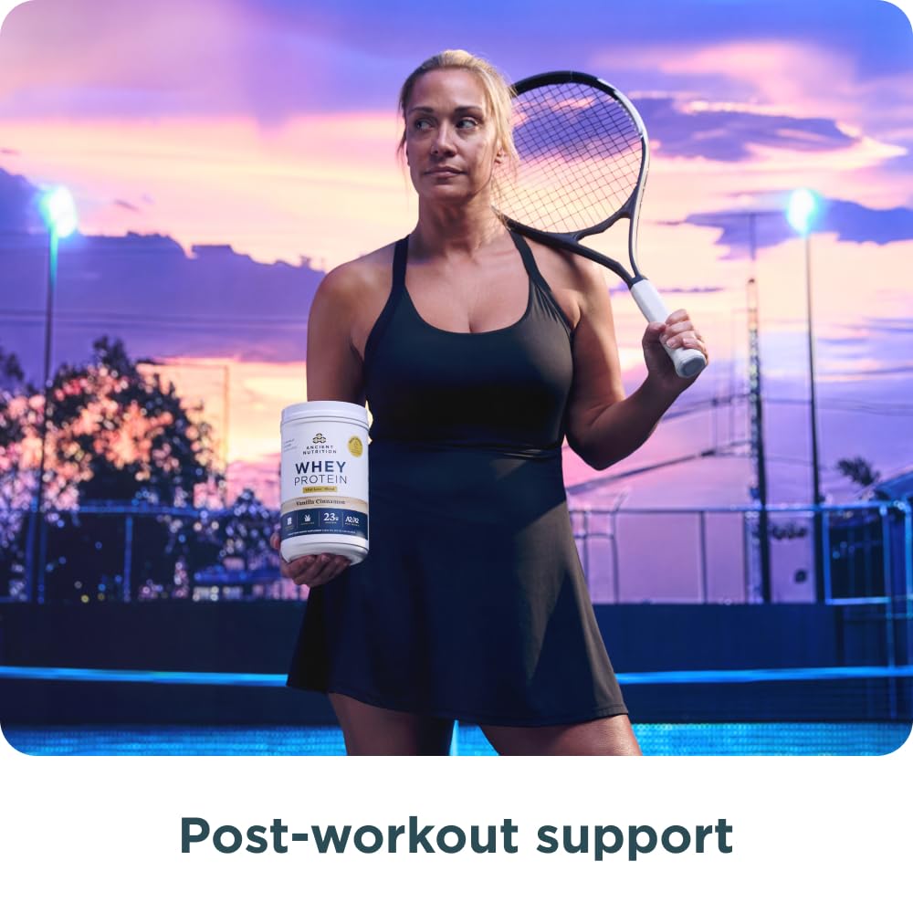 Ancient Nutrition Vanilla Cinnamon protein powder tin promotes easy daily protein boosts