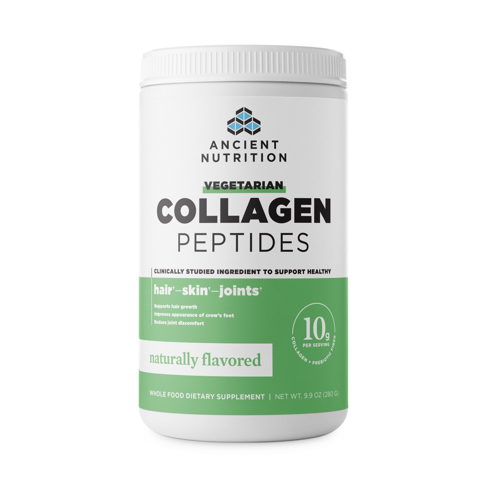 Ancient Nutrition vegetarian collagen peptides bottle ready for daily routine.
