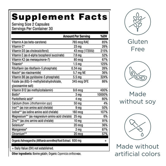 Ancient Nutrition Women's 50+ multivitamin label closeup with ingredients