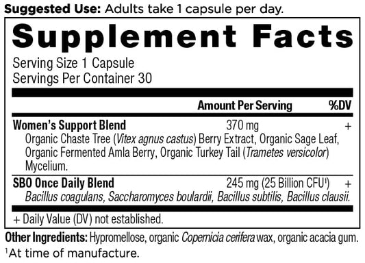 Ancient Nutrition Women's Probiotics capsule close-up highlighting easy-to-take capsules for daily wellness.