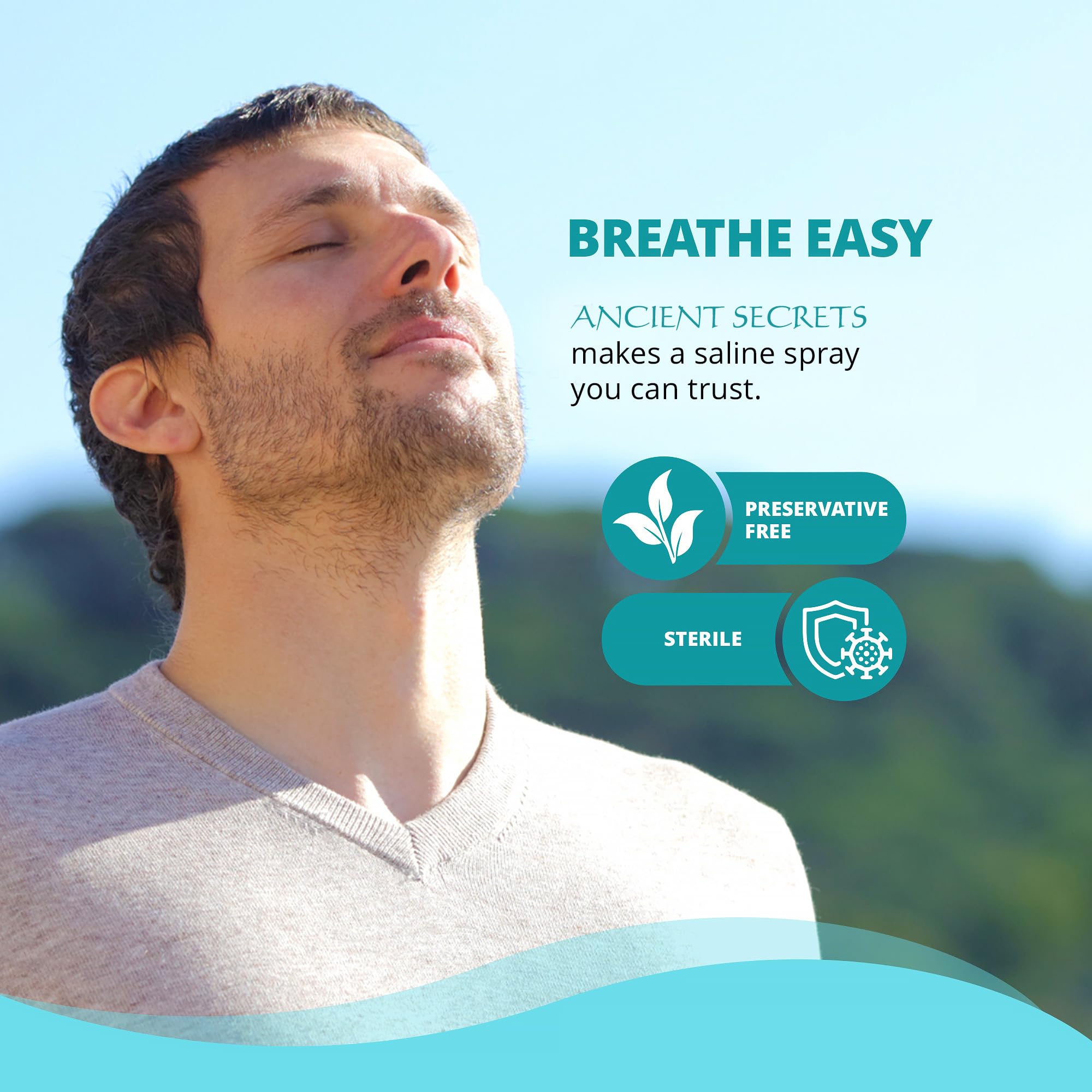Hypertonic saline from ANCIENT SECRETS moisturizes and cleanses nasal passages.