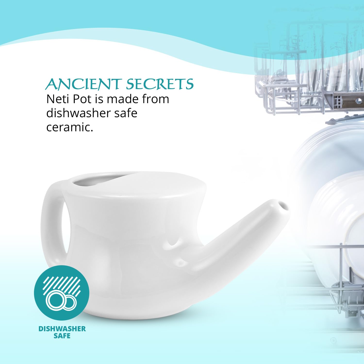 ANCIENT SECRETS Neti Pot ergonomic convex grip supports confident handling.