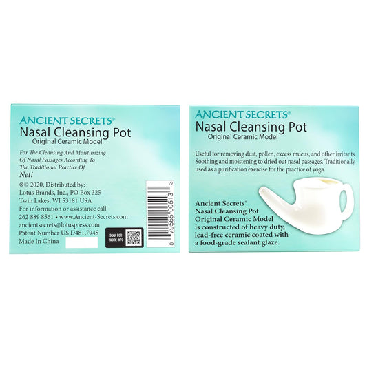 ANCIENT SECRETS Neti Pot with secure nozzle seal for comfortable use.
