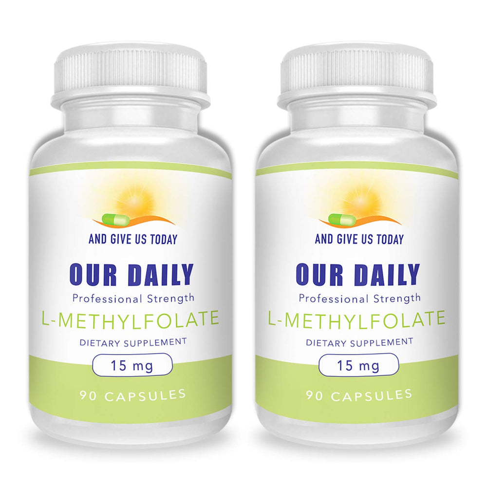 AND GIVE US TODAY OUR DAILY L-Methylfolate 15mg bottle with easy-to-swallow capsules.
