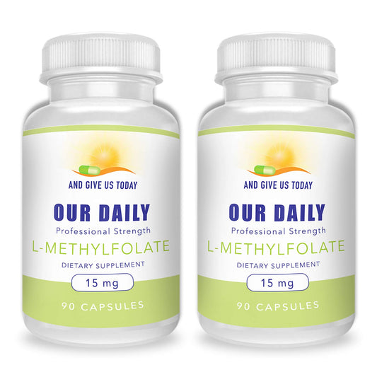 AND GIVE US TODAY OUR DAILY L-Methylfolate 15mg bottle with easy-to-swallow capsules.