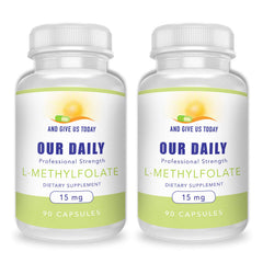 AND GIVE US TODAY OUR DAILY L-Methylfolate 15mg bottle with easy-to-swallow capsules.